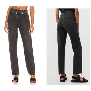 AGOLDE Criss Cross Shambles Washed Black High Rise Loose Straight Jeans Size 23